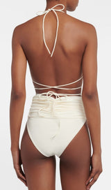 FLORAL APPLIQUÉ TRIANGLE BIKINI SUIT IN WHITE styleofcb