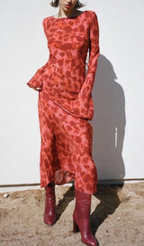 ROSE PRINT FLARE MAXI DRESS IN RED DRESS STYLE OF CB