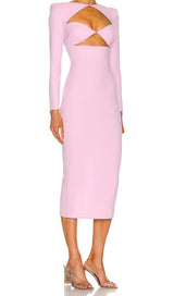 CUT OUT LONG SLEEVE MIDI DRESS IN PINK Dresses styleofcb