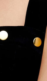 FISHTAIL HEM VELVET SUSPENDER MIDI DRESS IN BLACK styleofcb