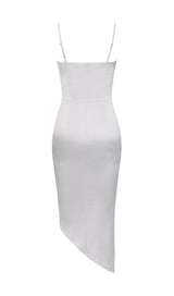 SATIN RUCHED DRESS IN GREY styleofcb