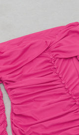PLEATED OFF SHOULDER HIGH SPLIT DRESS IN BRIGHT PINK styleofcb