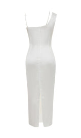 SATIN ONE SHOULDER MIDI DRESS IN WHITE styleofcb