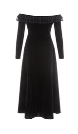 VELVET LACE ONE PIECE NECKLINE VINTAGE MIDI DRESS IN BLACK styleofcb