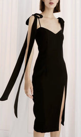BANDAGE BOW FLOWY MIDI DRESS IN BLACK styleofcb