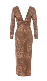 LONG SLEEVES V NECK MIDI DRESS styleofcb