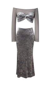 PERSPECTIVE VELVET BREAST TOP SUIT IN SILVER GRAY styleofcb
