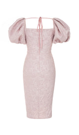 PUFF SLEEVE SPLIT MIDI DRESS IN PINK styleofcb