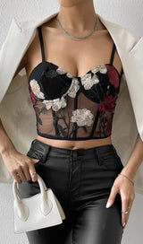 EMBROIDERED FLOWERS CORSET TOP IN BLACK styleofcb