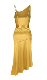 BANDAGE RUCHED MIDI DRESS IN GOLD Dresses styleofcb