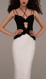 SKINNY SUSPEN DER MERMAID DRESS IN BLACK AND WHITE styleofcb