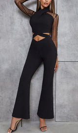 MESH STITCHED CROSS-TIE JUMPSUIT IN BLACK styleofcb