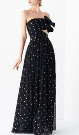 POLKA DOT BANDEAU DRESS IN BLACK styleofcb