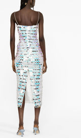 SEQUIN-EMBELLISHED SLEEVELESS MIDI DRESS IN BLUE DRESS STYLE OF CB