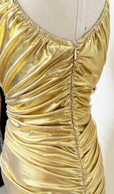 ONE SHOULDER RUCHED MINI DRESS IN GOLD Dresses styleofcb