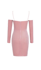 PINK LONG SLEEVE VELVET MINI DRESS styleofcb