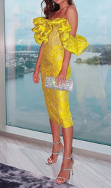 JACQUARD STRAPLESS MIDI DRESS IN YELLOW Dresses styleofcb