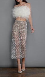 FEATHER SEQUIN TWO PIECE SET IN WHITE styleofcb