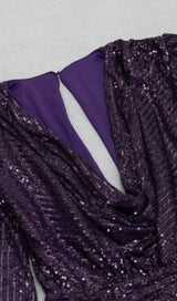 GLITTER PLEATS BIG V-NECK WRAP HIP DRESS IN PURPLE styleofcb