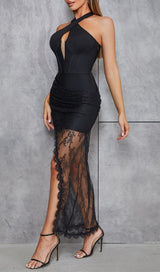 MESH CORSET HALTER MAXI DRESS IN BLACK styleofcb