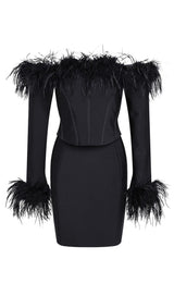 FEATHER CORSET MINI DRESS IN BLACK styleofcb