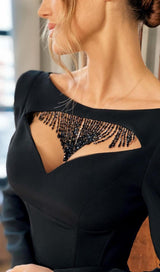 CUT OUT LONG SLEEVES MIDI DRESS IN BLACK styleofcb