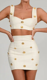 LEATHER BUTTON TWO PIECES SUIT IN WHITE styleofcb