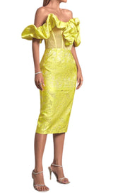 JACQUARD STRAPLESS MIDI DRESS IN YELLOW Dresses styleofcb