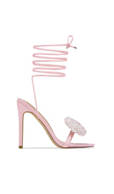 PINK CROSS-LACE RHINESTONE BOW HEELS Shoes styleofcb