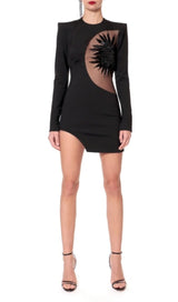 EMBELLISHED LONG SLEEVE BANDAGE MINI DRESS IN BLACK styleofcb