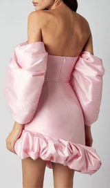 PUFF ASYMMETRIC MINI DRESS IN PINK styleofcb