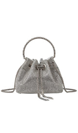 CRYSTAL EMBELLISHED BUCKET BAG IN SILVER Bags styleofcb
