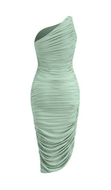 PLEATED SLEEVELESS ONE-SHOULDER DRESS IN GREEN styleofcb
