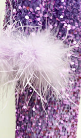 SEQUIN PATCHWORK PLUSH CUFF DRESS IN PURPLE styleofcb