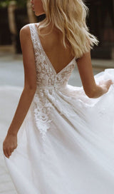 LARGE V-NECK SEE-THROUGH LACE HALTER DRESS IN WHITE styleofcb