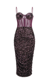 SEQUIN CORSET MIDI DRESS IN WINE styleofcb