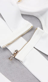 BANDAGE BRIGHT DIAMOND HOLLOW TWO PIECE HALTER WRAP DRESS IN WHITE styleofcb