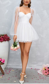 FAIRYTALE DREAM SHEER SLEEVE MINI DRESS WHITE styleofcb
