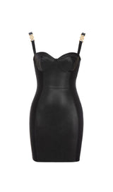 STITCHED LEATHER TIGHT MINI DRESS IN BLACK styleofcb