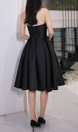 STRAPLESS SATIN MIDI DRESS IN BLACK styleofcb