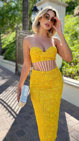 JACQUARD STRAPLESS MIDI DRESS IN YELLOW Dresses styleofcb