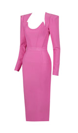 SQUARE SHOULDER CORSET MIDI DRESS IN PINK styleofcb