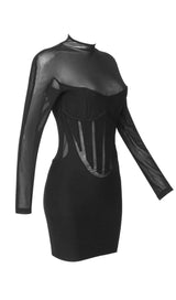 MESH STITCHED SLIM-FIT MINI DRESS IN BLACK styleofcb