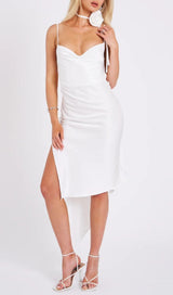 WHITE SATIN DRAPING MIDI DRESS Dresses styleofcb