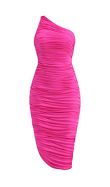 PLEATED SLEEVELESS ONE-SHOULDER DRESS IN PINK styleofcb