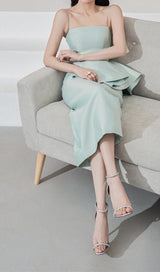 RUFFLE HIP WRAP MIDI DRESS IN MINT GREEN DRESS STYLE OF CB