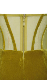 PRIYA GOLD DRAPING CORSET HIGH SLIT VELVET GOWN Dresses styleofcb