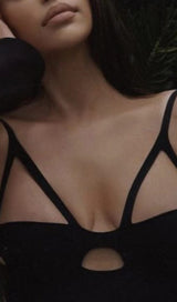 BANDAGE SEXY HALTER HOLLOW SKINNY SLIM MIDI DRESS IN BLACK styleofcb