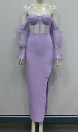 OFF SHOULDER SLIT MIDI DRESS IN PURPLE Dresses styleofcb