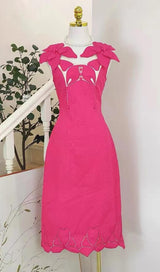 PINK JACQUARD EMBROIDERY MIDI DRESS styleofcb